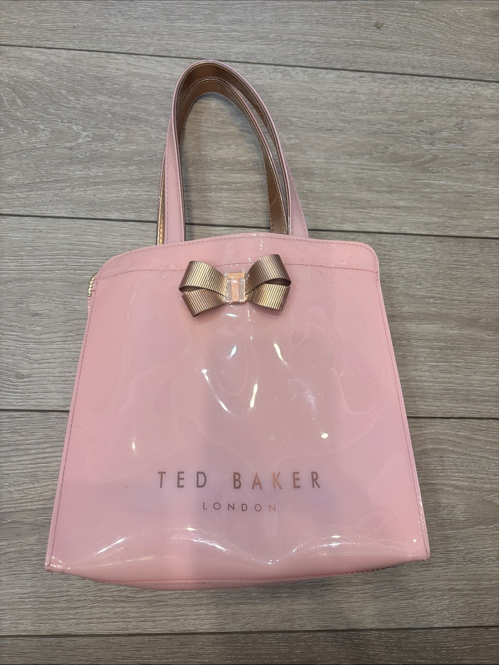 Ted Baker Pink PVC Tote with Gold Bow Accent